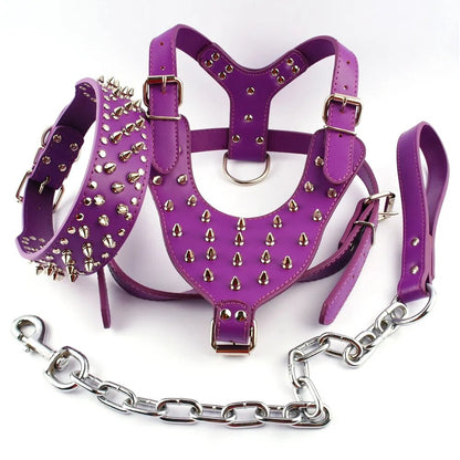 Cool Spiked Studded Leather Dog Harness Rivets Collar