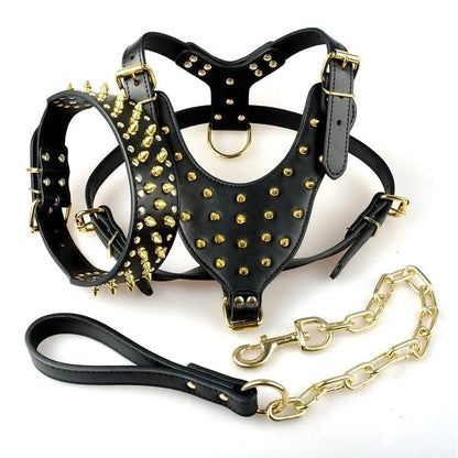 Cool Spiked Studded Leather Dog Harness Rivets Collar