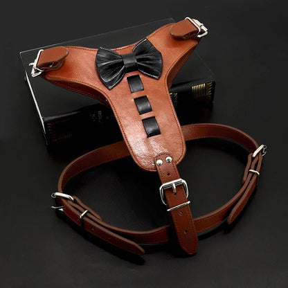 New Pet Dog Genuine Leather Harness Adjustable Pet Harness Traction Dog