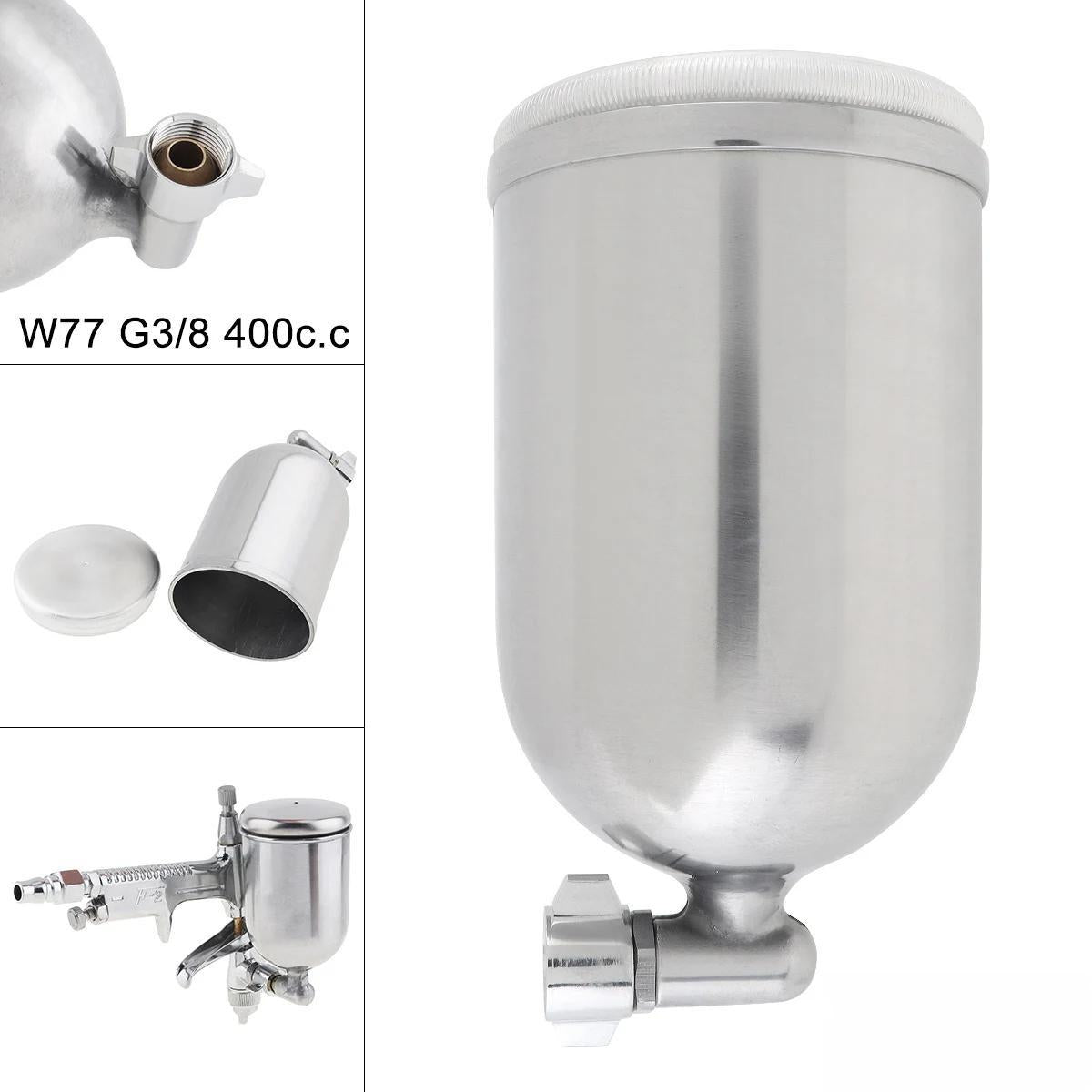 W77400ml Stainless Steel Paint Spray Gun Pot 3/8 Inch Air Inlet & 3/5 Inch Screw Thread Connector