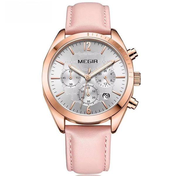 Women's Leather Quartz Watches Chronograph Clock 24 Hours Waterproof Wristwatch