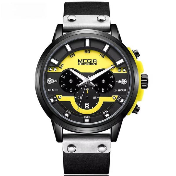 24 Hours Chronograph Quartz Watches Waterproof Casual Leather Wristwatch for Man