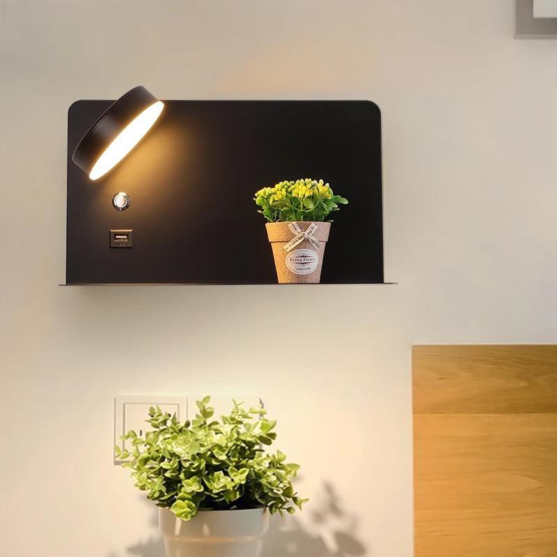 LED Wall Lights With Switch And USB Interface Fashion White Black Lamp Fixture