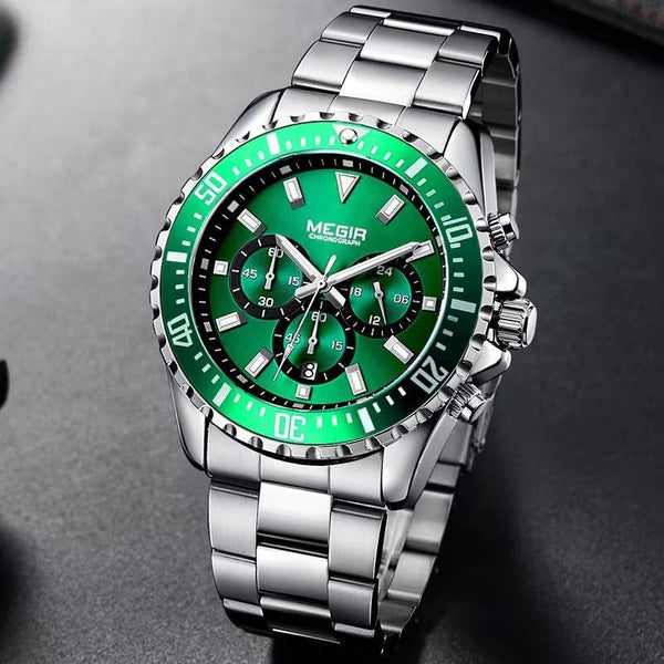 Men's Chronograph Quartz Watches Stainless Steel Waterproof Luminous Analogue 24-hour Wrist Watch