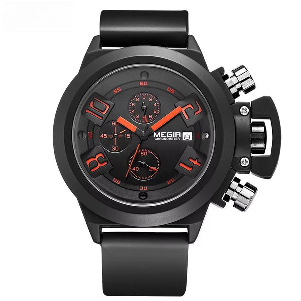 Fashion Mens Silicone Band Sport Quartz Wrist Watches Analog Display Chronograph Black Watch