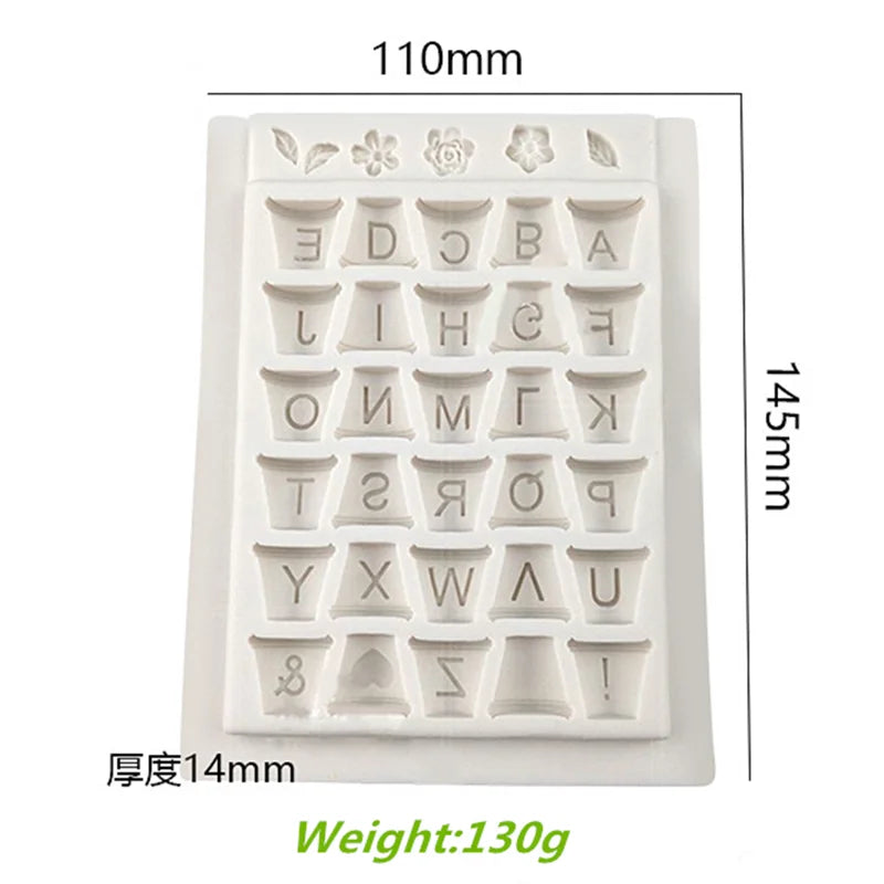 Letters Flower Pot Silicone Mold Baking Decoration Tool Resin DIY