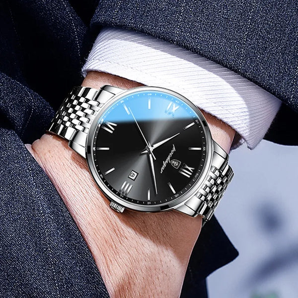 Reloj de acero inoxidable para hombre, con fecha, resistente al agua y luminoso.