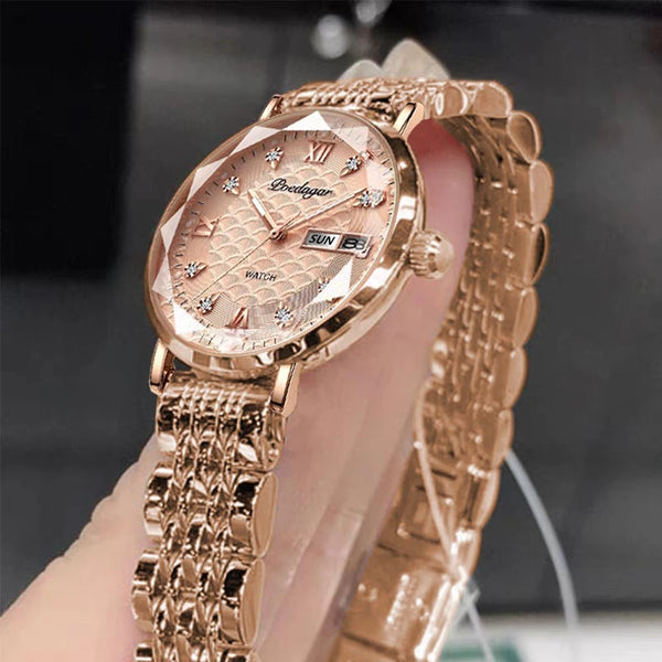 Fashion Luxury Stainless Steel Wristwatch Bracelet Simple Rose Gold Waterproof Luminous Ladies Watches