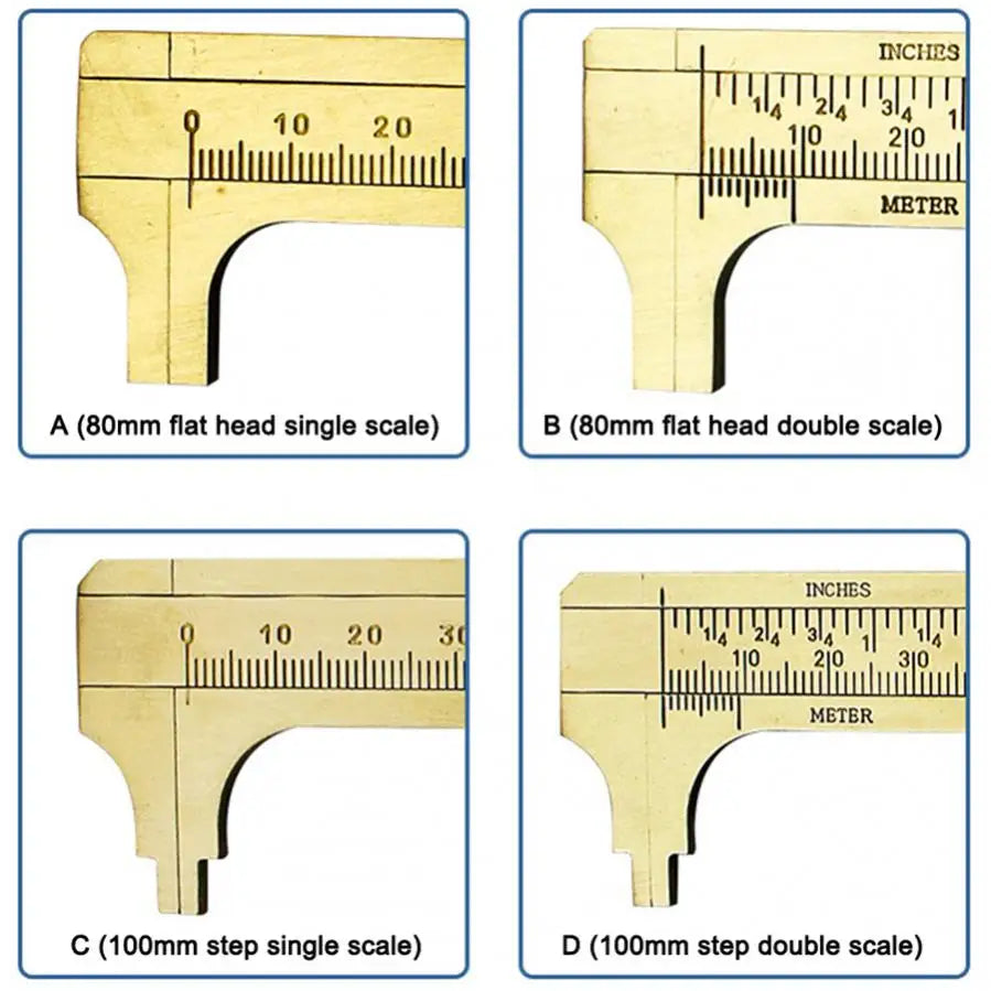 80mm / 100mm Mini Single Double Scale Brass Vernier Caliper Measuring Rulers