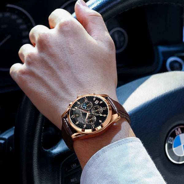 Reloj de pulsera luminoso de cuero nuevo de moda, relojes de cuarzo de lujo de primera marca para hombre.