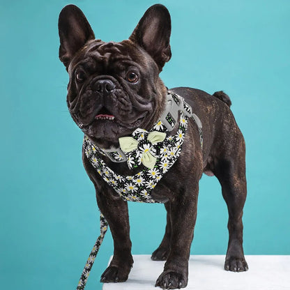 French Bulldog Harness Leash And Collar Set Printed No Pull Dog Harness Vest Leash Collar Set