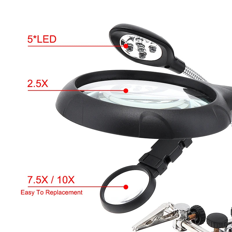 Welding Magnifying Glass LED Light Auxiliary Clip loupe Magnifier