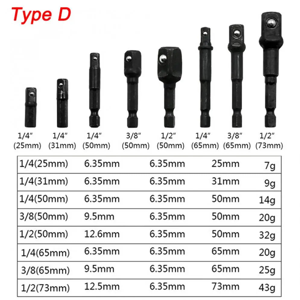 1/4 3/8 1/2 Inch Drill Socket Adapter Set Hex Shank  Square Socket Drill Bit Bar