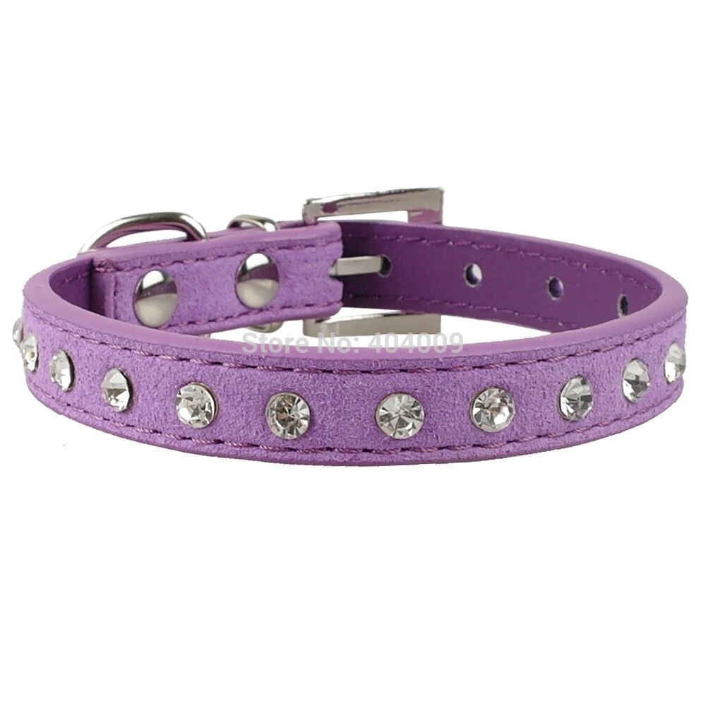 Bling Shiny Rhinestone Pet Cat Puppy Collar Dimante Suede Leather Collars