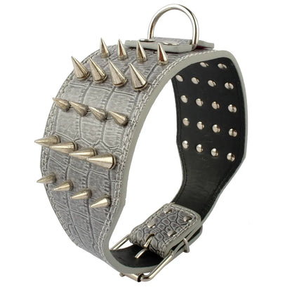 3" Wide Sharp Spiked Studded Leather Dog Collars For Medium Large Big Dogs