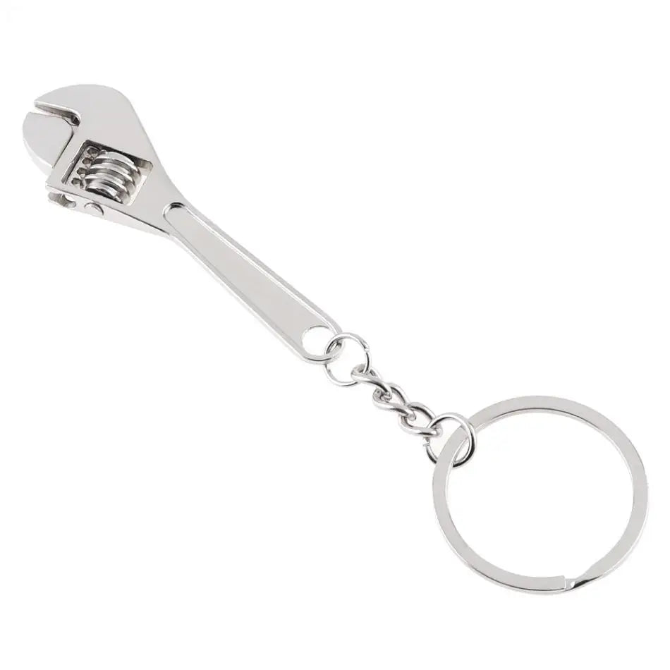 Key Wrenches Silver Zinc Alloy Portable Mini Adjustable Wrench Keychain with Chain Decoration