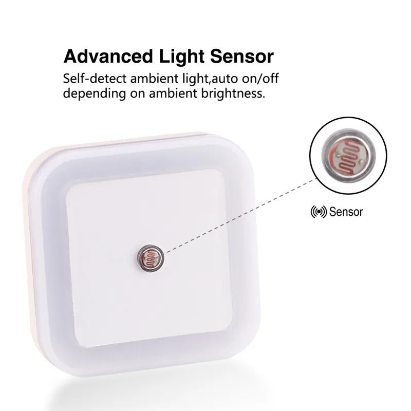 Wireless Sensor LED Night Light EU US Plug Mini Square Night Lights