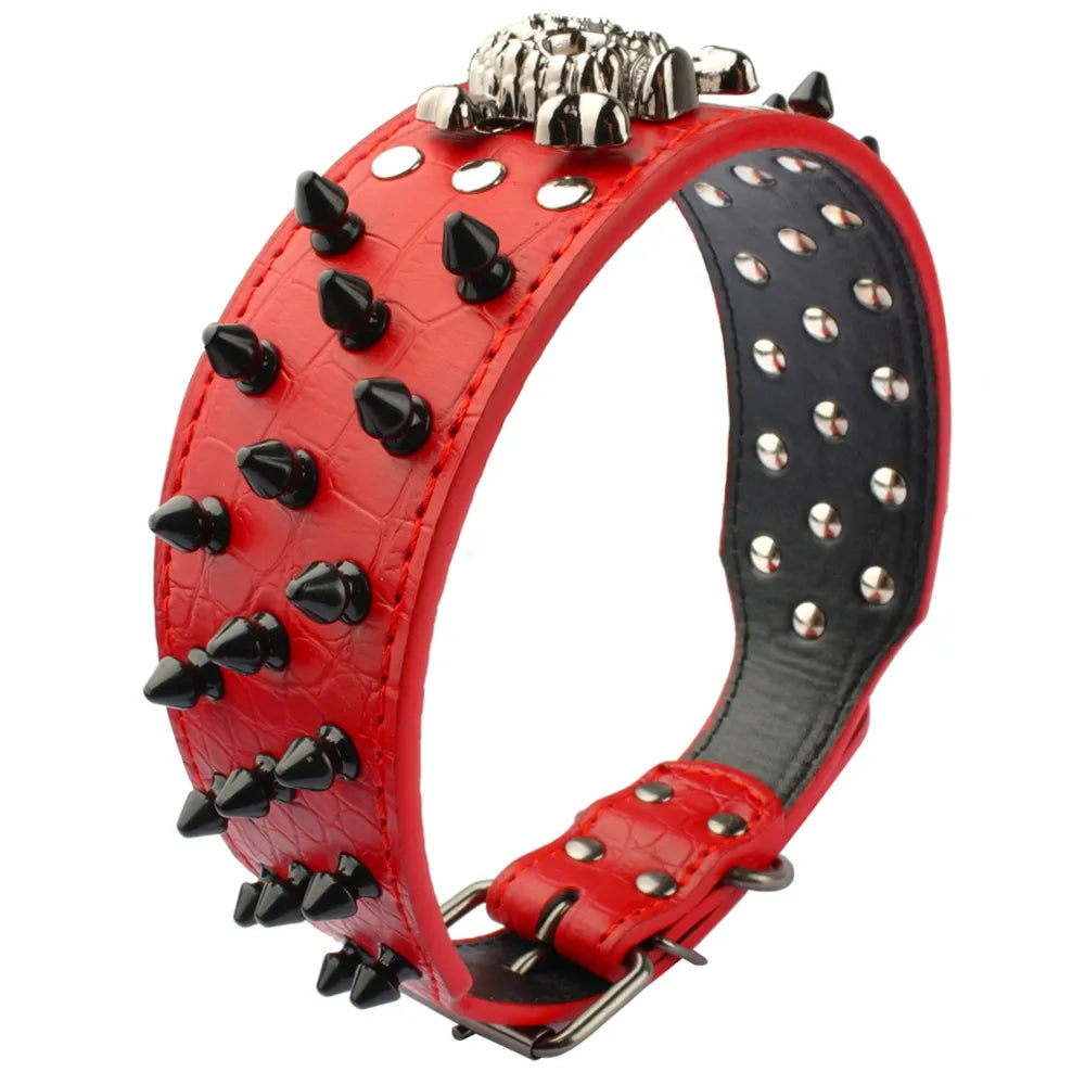 Dog 2" Wide Spiked Studded Leather Dog Collar Bullet Rivets With Cool Skull Pet Accessories