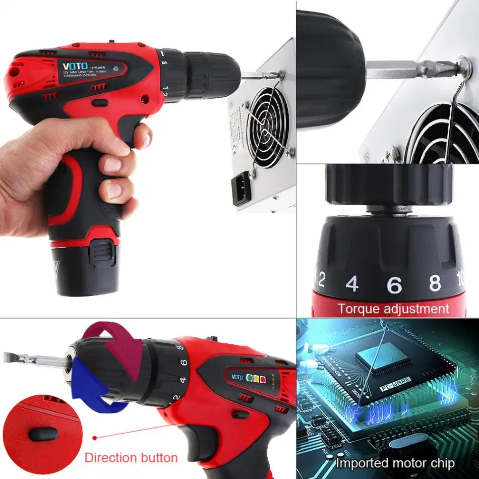 12V Electric Screwdriver Rechargeable Lithium 2 Battery Wireless Driver Cordless Screwdriver