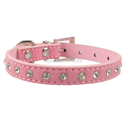 Bling Shiny Rhinestone Pet Cat Puppy Collar Dimante Suede Leather Collars