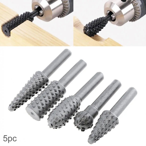 5pcs/lot Woodworking Steel Rotary Rasp File 1/4" Shank Rotary Craft Files Rasp Burrs Wood Bits