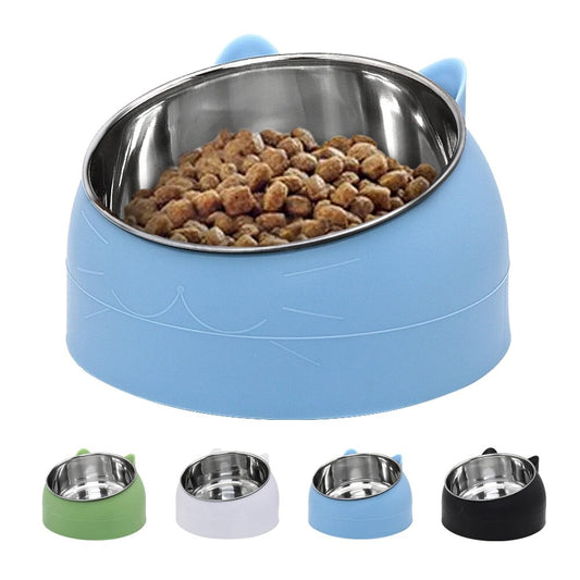 Cute Cat Bowl Cats Kitten Food Drink Water Feeder Pet Stainless Steel Food Bowl