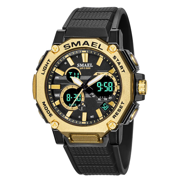 Quartz Watches Sports SMAEL Brand Male Clock Alarm 50M Waterproof Stopwatch