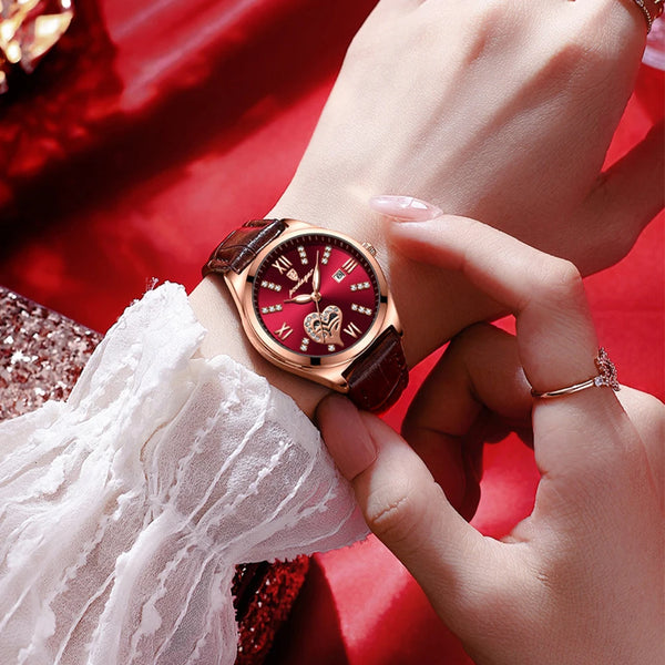 Reloj de mujer con diamantes, resistente al agua, luminoso, de cuero.