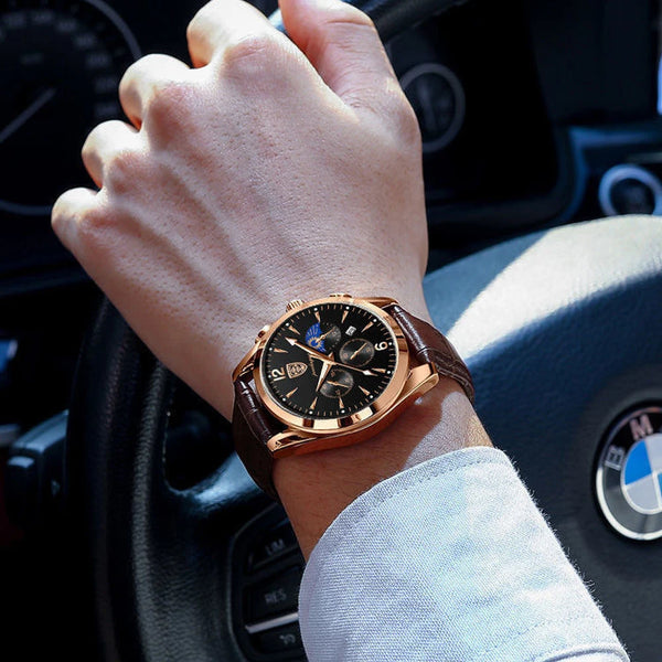 Luxury Men's Wristwatch Leather Quartz Watches Sports Waterproof Male Clock
