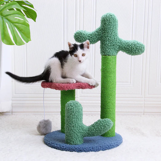Cat Scratcher Climbing Tree Board Cactus Cat Scratching Post Furniture Sisal Scratcher Post Tower