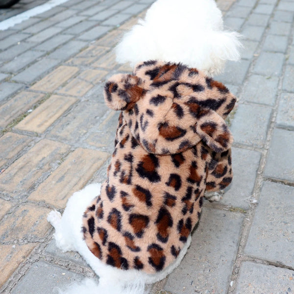 Pink Fleece Warm Dog Clothes for Dogs Pet Sweater Winter Leopard Print French Bulldog Soft Coat