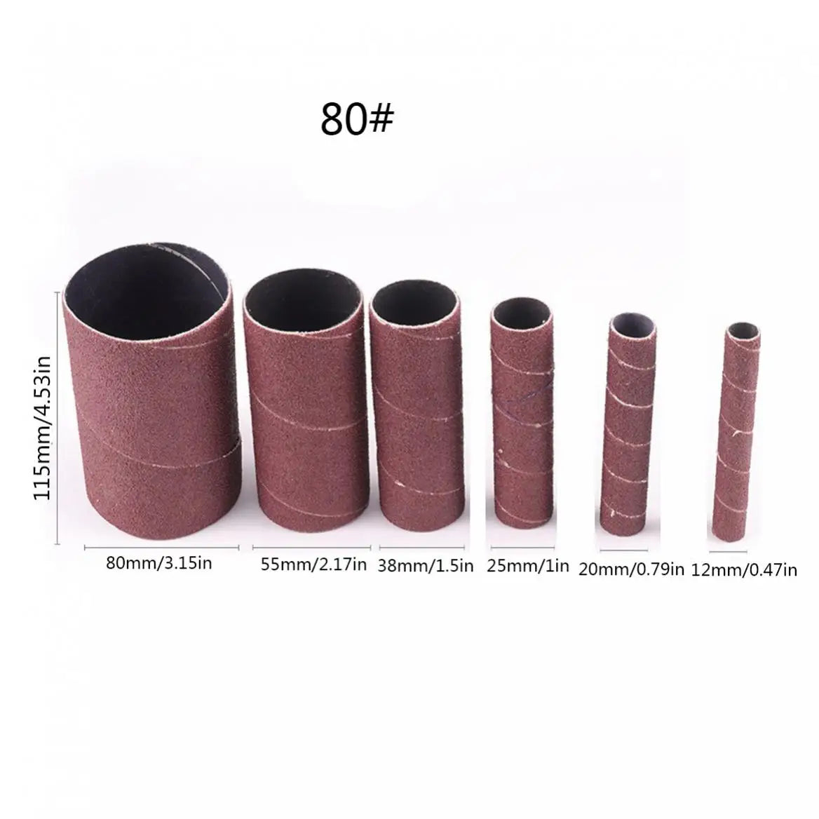 6pcs Cylindrical Sanding Discs Pad 80 Grit Sandpaper Drum