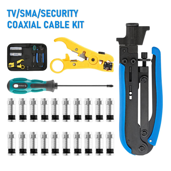 RG6 RG59 RG7 RG11 Wire Stripper Crimper Tool Kit Coaxial Cable Crimping Pliers Set