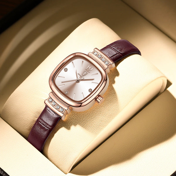 Women Watches Fashion Square Diamond Leather Quartz Watch