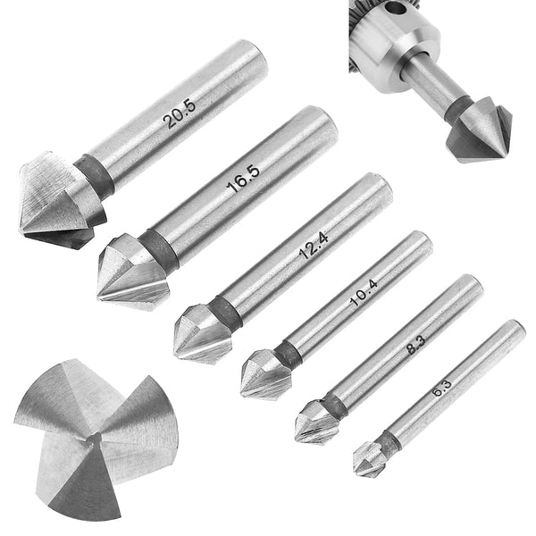 6pcs 3 Edge 90 Degrees Chamfer End Mill Cutter Chamfering HSS Countersink Drill Bit