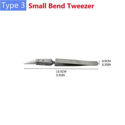 Stainless Steel Straight Point Tweezer Precision Bend Tip Heat Resistant Non Conductive Tweezers