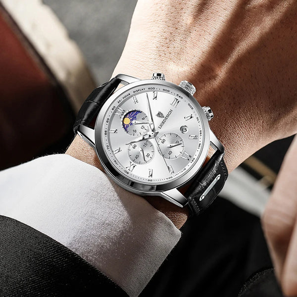 Nuevo reloj de cuarzo militar de moda para hombre con fase lunar de 24 horas