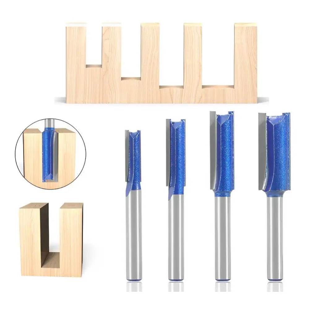 1/4 Inch Shank Cutting Diameter in  Double Flute Straight Router Bit Set