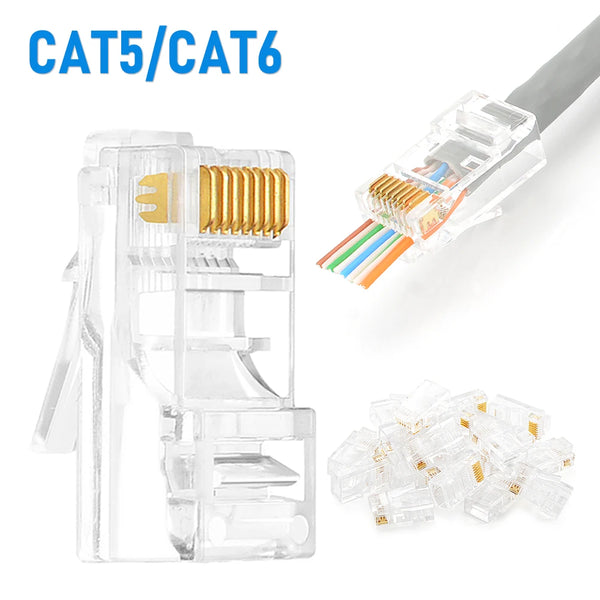 30/50Pcs Pass Through RJ45 Cat6/Cat5e Connectors Crystal End