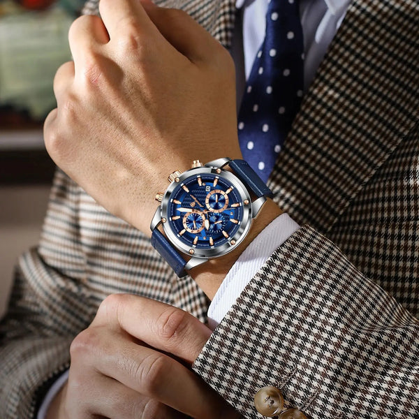 Luxury Sports  Waterproof Luminous Chronograph Date Leather Men's Watches