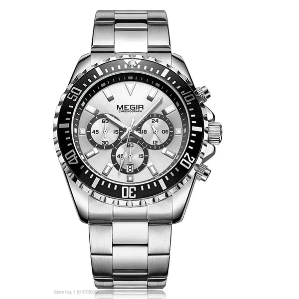 Man's Analogue Chronograph Quartz Watch with Stainless Steel Bracelete Luminous Wristwatch