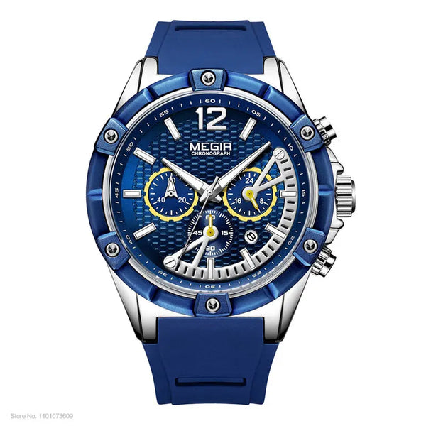 Army Sports Waterproof Quartz Wrist Watches for Men Blue Silicone Stopwatch