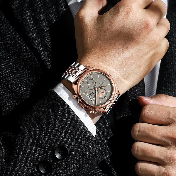 Luxury Men Watch Business Waterproof Date Chronograph Full Steel Quartz Men Wrist Watches