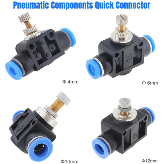 4-12mm Adjustable Pneumatic Components Quick Connector Gas Flow Hand Valve with Plastic Socket