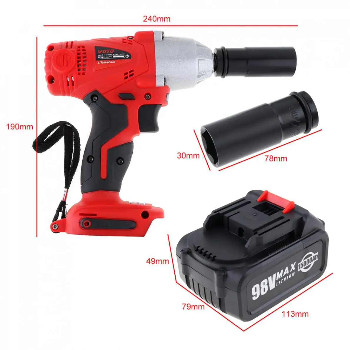 AC 100-240V Cordless 98V Two-speed Impact Electric Wrench