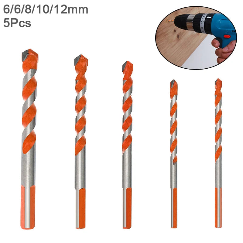5pcs 6-12mm Power Tools Ceramic Drill Tile Glass Hole Opener Twist Drill Bit Twist Drill Bit Set