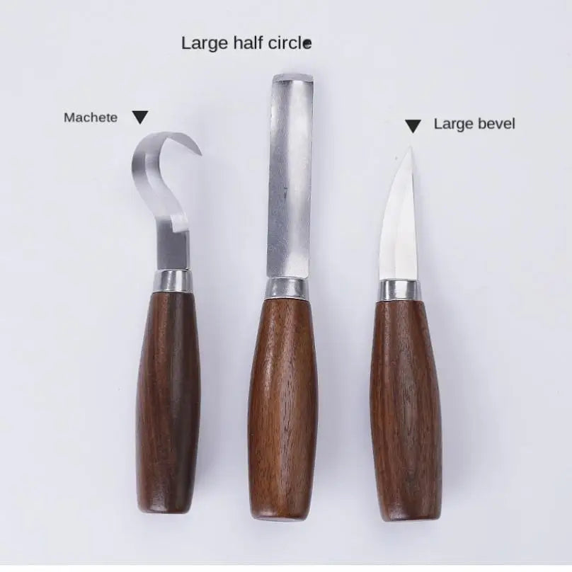 5pcs Stainless Iron Walnut Wood Carving Chisel Tool Set