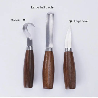 5pcs Stainless Iron Walnut Wood Carving Chisel Tool Set