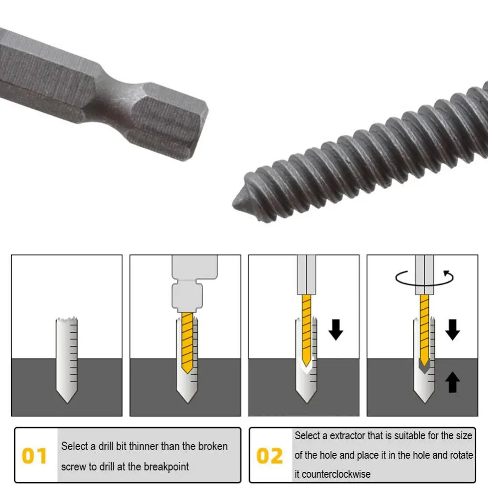 6pcs Broken Screw Remover Drill Bits Hex Shank Screw Extracter Tool