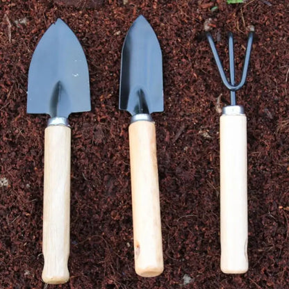 3pcs Mini Wooden Handle Garden Shovel Rake Spade Bonsai Tools Set